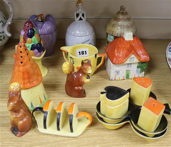 A collection of Carlton Ware novelty jars and covers, cruets, sugar shakers etc. tallest 15cm